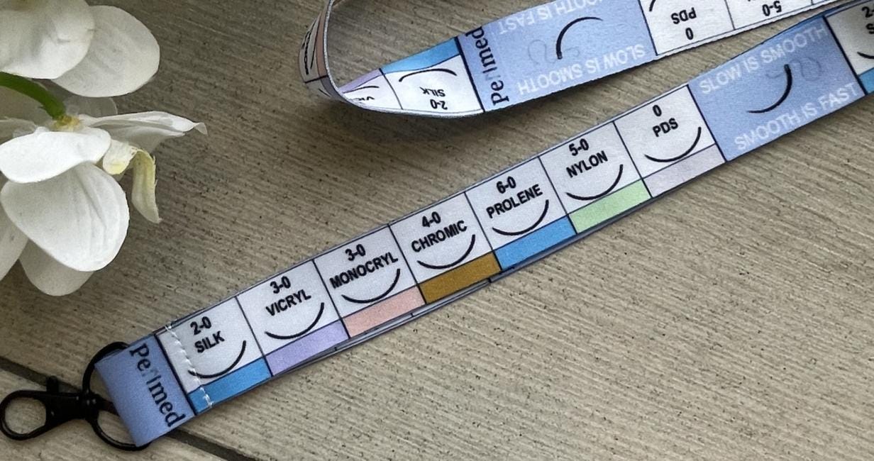 2 Qty Surgery Lanyards For Surgeon, OR Nurse | Surgical Resident, Scrub Nurse ID Badge Holder Gift | Operating Room, Circulating RN | Suture