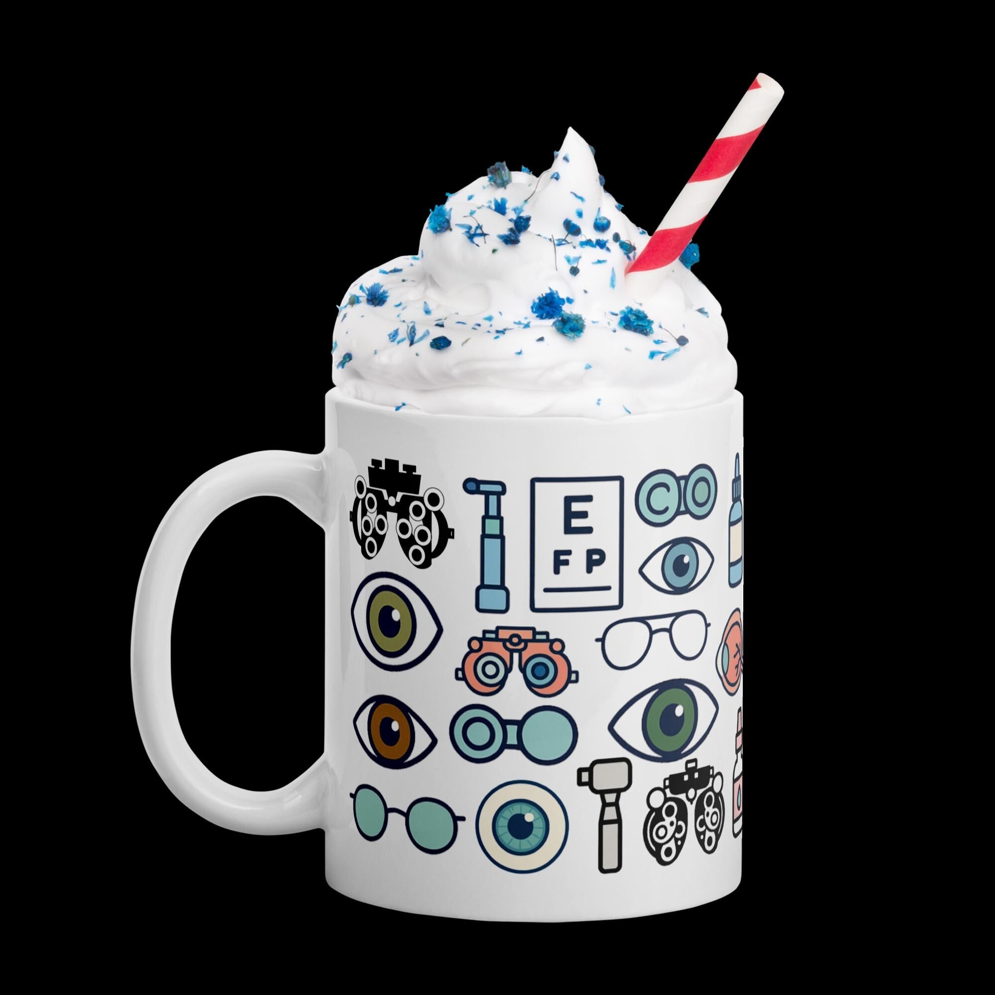Ophthalmology & Optometry Themed Coffee Mug | Ophthalmologist, Optometrist, Eye Doctor Latte Ceramic Cup | Eye Clinic Staff Gift | Glasses