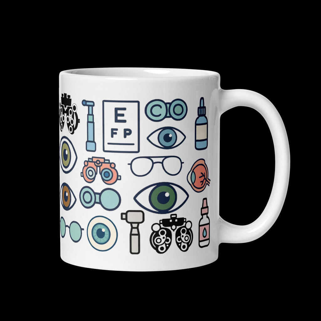 Ophthalmology & Optometry Themed Coffee Mug | Ophthalmologist, Optometrist, Eye Doctor Latte Ceramic Cup | Eye Clinic Staff Gift | Glasses