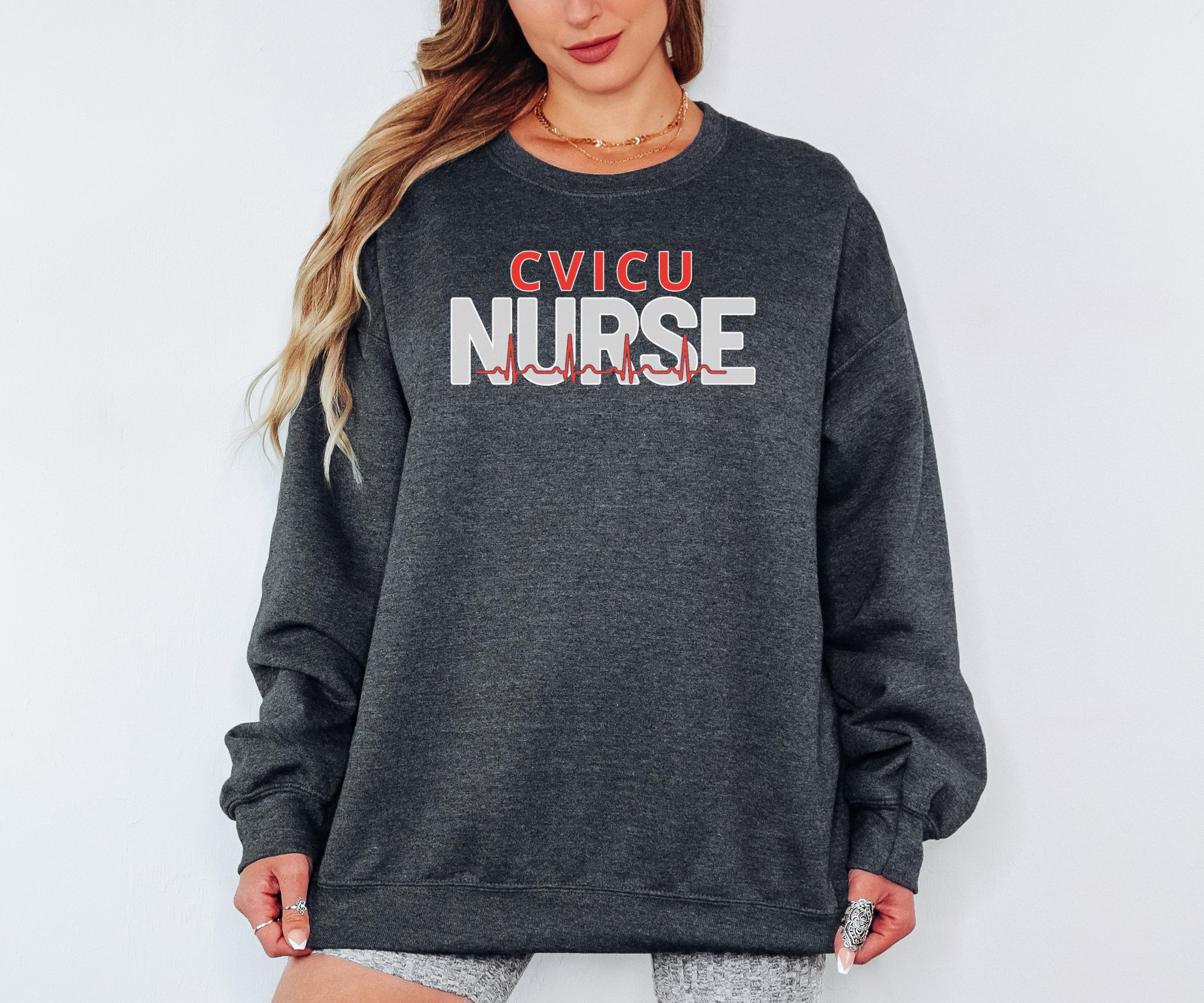 Cardiovascular and CVICU Nurse EKG & Heart Sweatshirt | Cardiac Intensive Care Unit RN Sweater | New Nurse and Nursing School Grad Gift