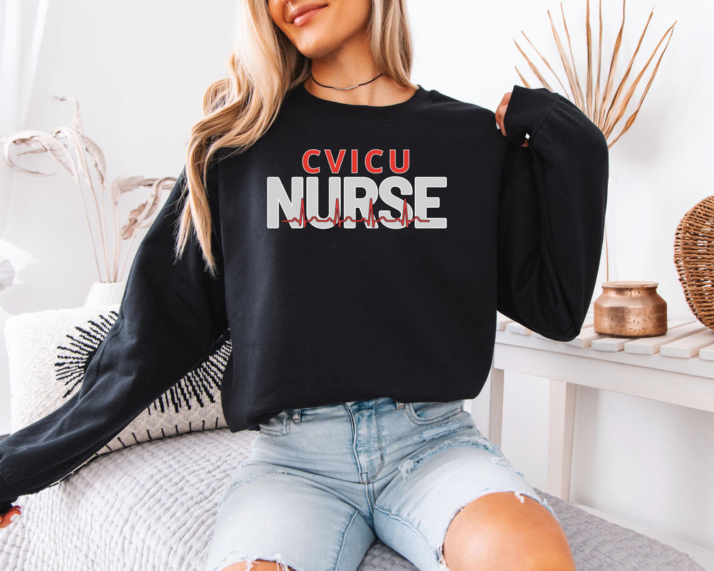 Cardiovascular and CVICU Nurse EKG & Heart Sweatshirt | Cardiac Intensive Care Unit RN Sweater | New Nurse and Nursing School Grad Gift