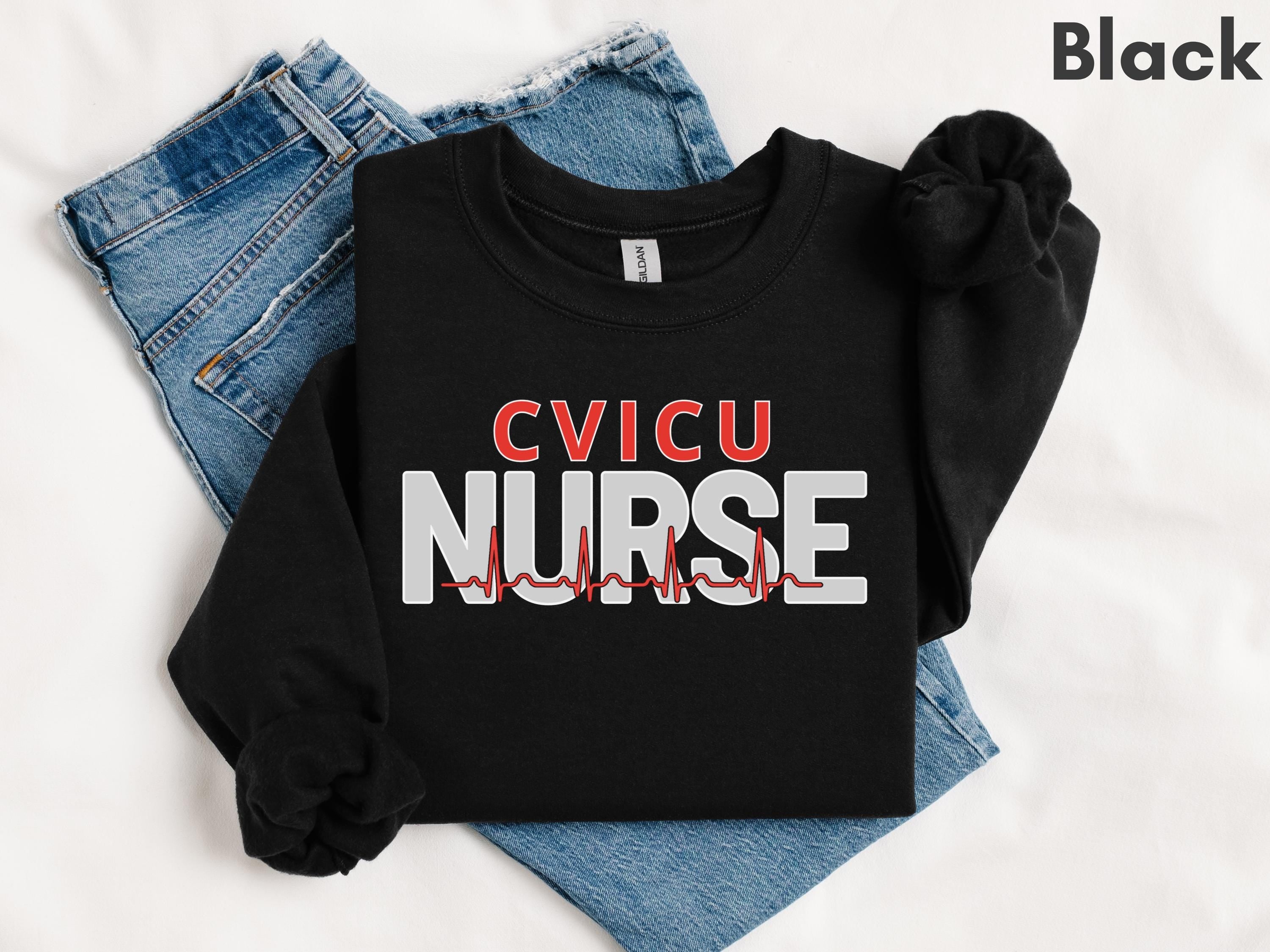 Cardiovascular and CVICU Nurse EKG & Heart Sweatshirt | Cardiac Intensive Care Unit RN Sweater | New Nurse and Nursing School Grad Gift