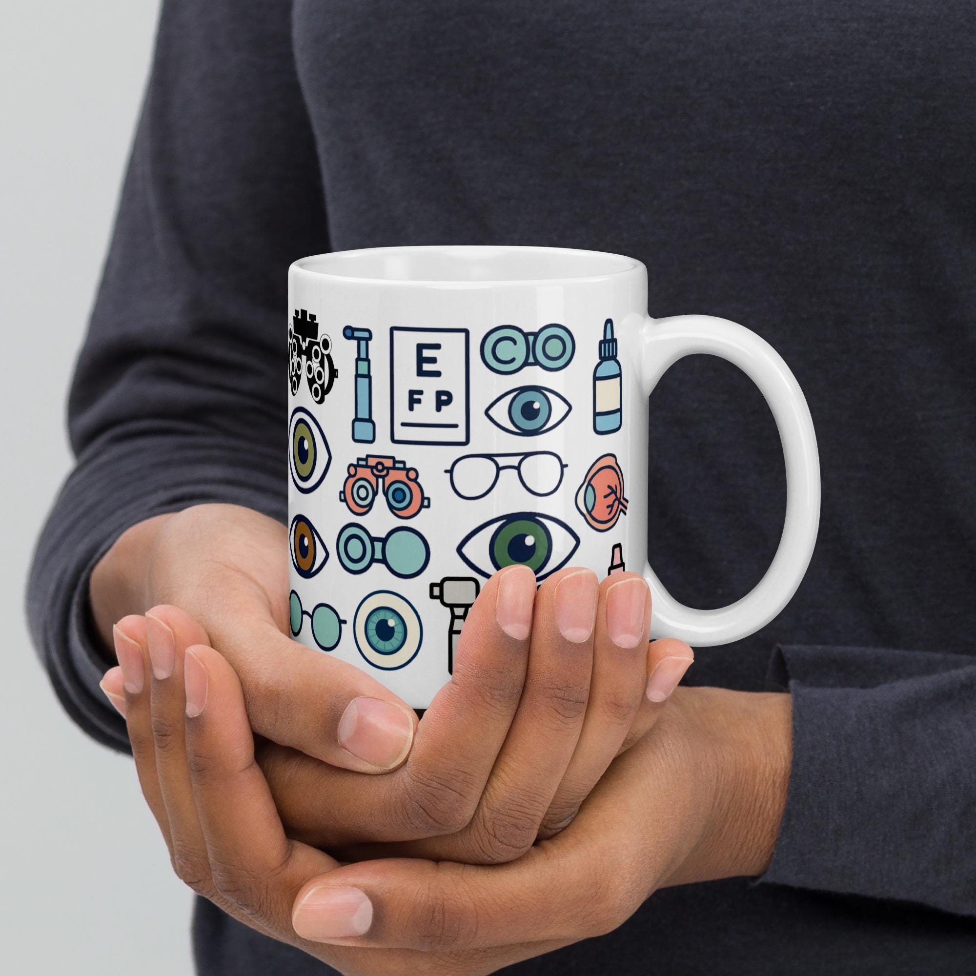 Ophthalmology & Optometry Themed Coffee Mug | Ophthalmologist, Optometrist, Eye Doctor Latte Ceramic Cup | Eye Clinic Staff Gift | Glasses