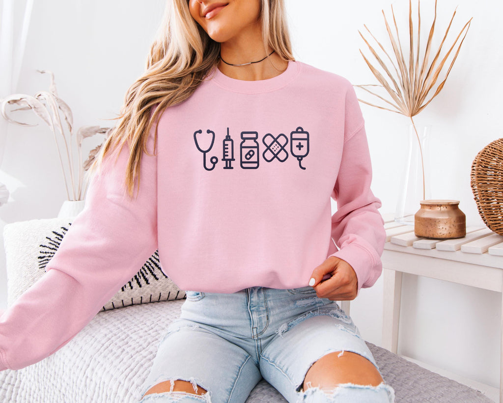 Nurse Embroidered Icons Sweatshirt | Gift for Registered Nurse | Peds, PICU & NICU RN Sweater | Nursing Student Shirt | New Nurse Apparel